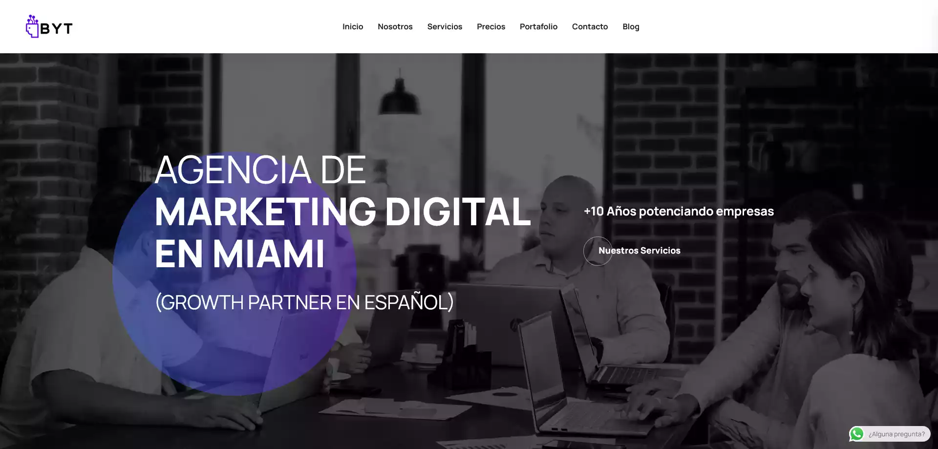 BYT (bytfor.com) es una web de servicios de marketing difgital, web, desarrollo de software y automatización con IA, enfocada en ofrecer servicios en Miami, y otros nichos similares.
